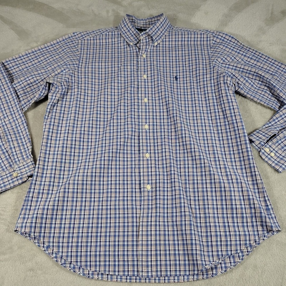 Ralph Lauren Dress Shirt‎ Men 16.5 L Blue Plaid Designer Classic City Office